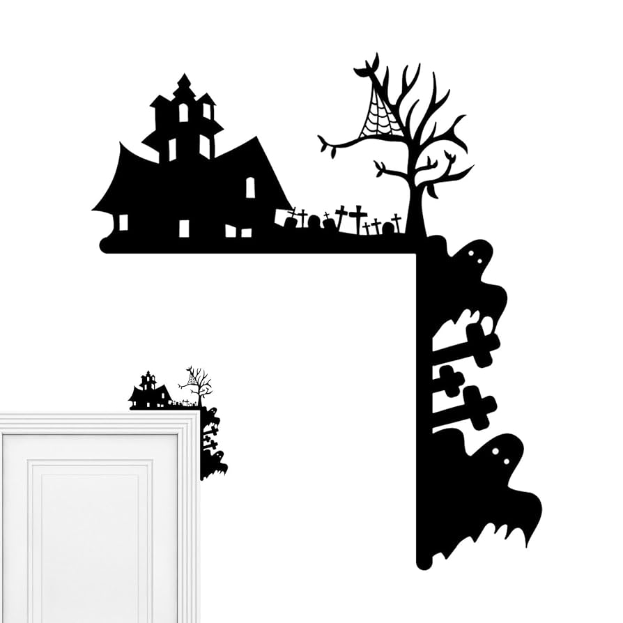 ハロウィンの挿絵・お城やジャックオランタンちびそざい＊白黒おたよりイラスト