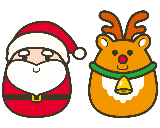 クリスマス サンタクロースとトナカイとクリスマスツリー：イラスト無料