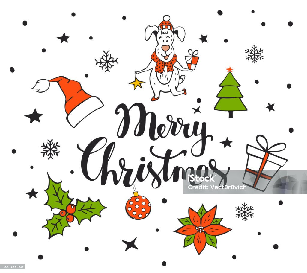 サンタ帽子と「メリークリスマス」文字のイラストフリー素材 イラストミント