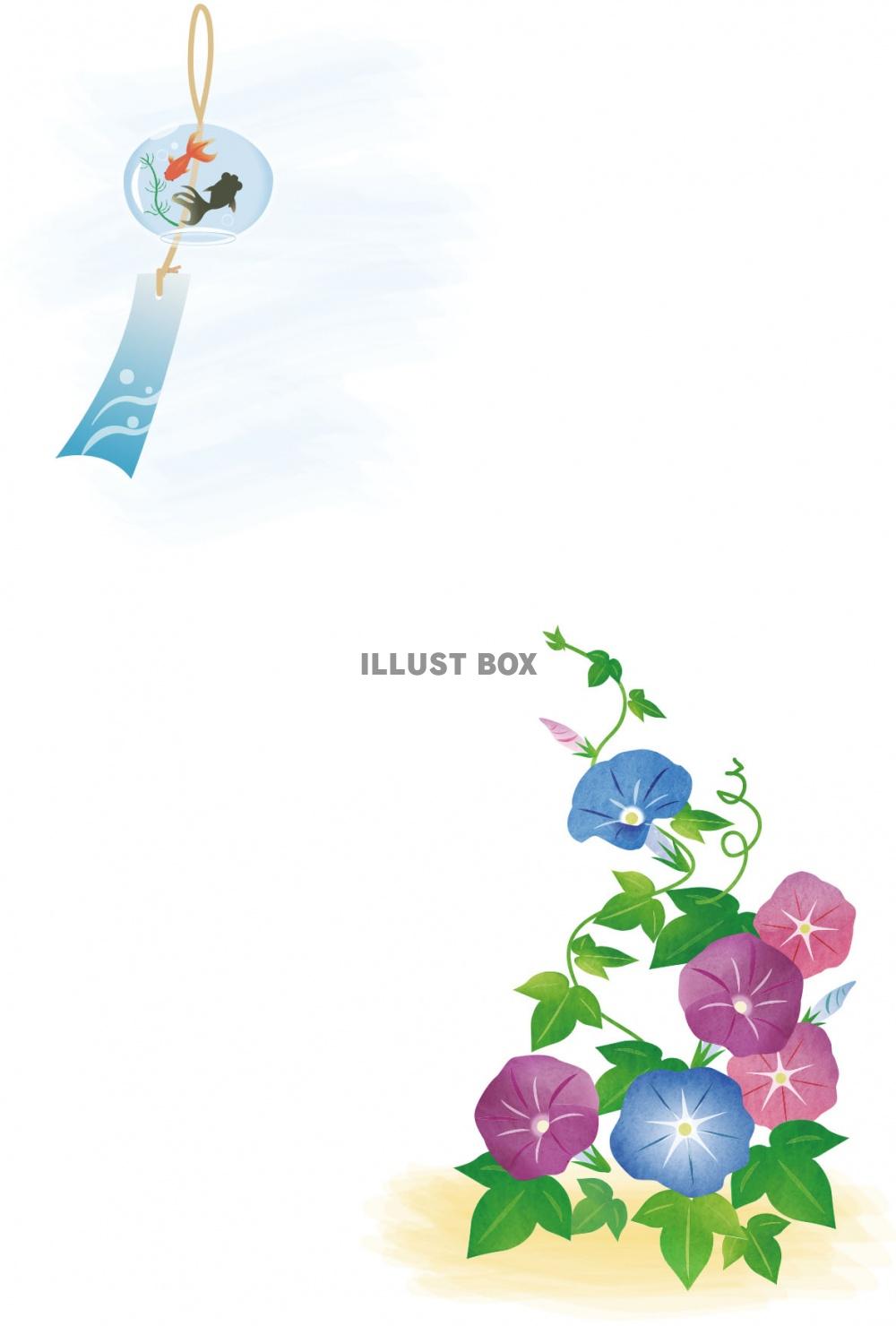 お中元お礼状はがき縦書き・金魚、風鈴イラスト_ビジネス向けテキスト食品関連贈答品へのお礼ビジネス書式テンプレート 経費削減実行委員会