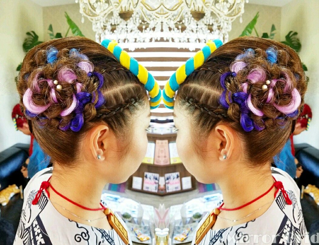 夏祭り向けセミロングのヘアアレンジ集