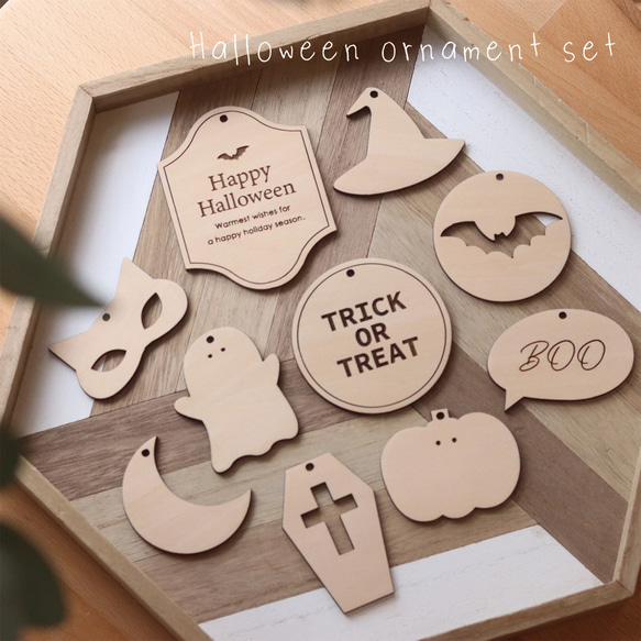 GlikCeil ハロウィンクラフトペインティングキット ハロウィン木製スライスカットアウトアート DIYクラフト 木製ペイン