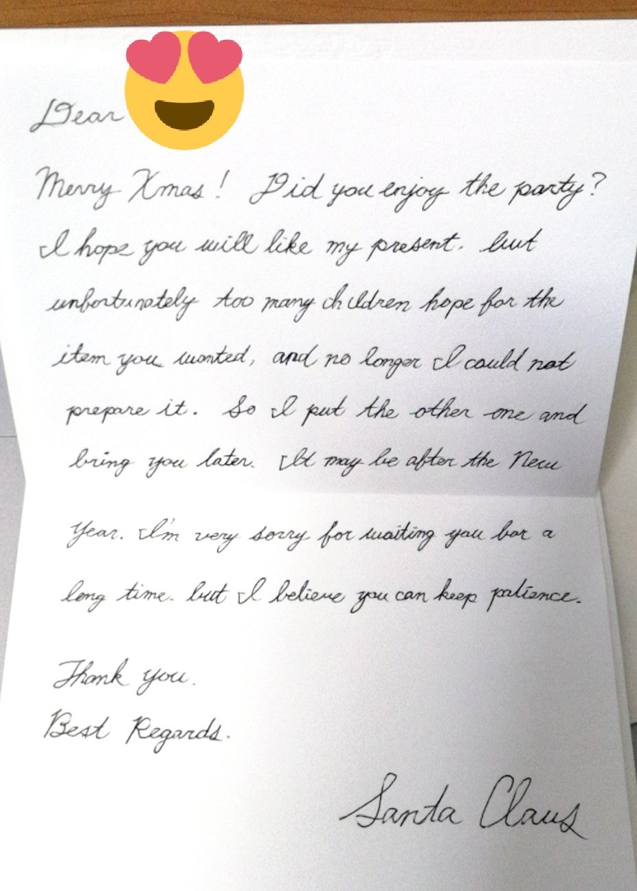 サンタクロースからの手紙 英語 クリスマスカード 手書 お名前付 筆記体 サンタ サンタクロース