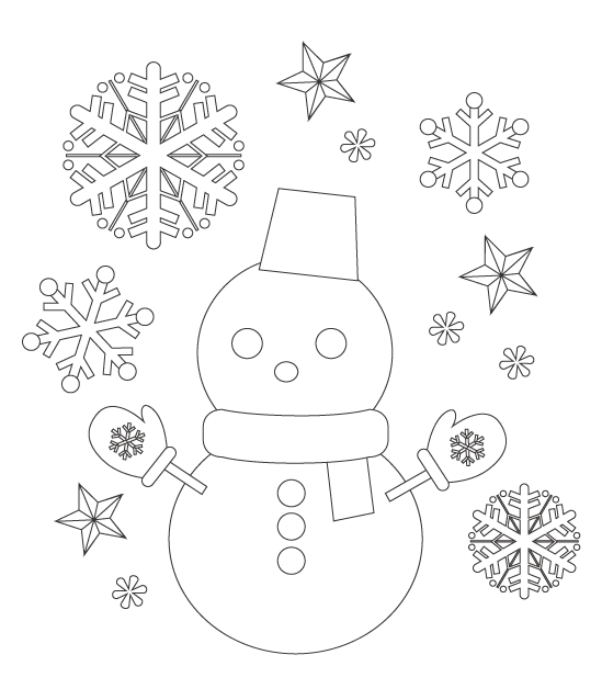 保育園・幼稚園のイラスト素材＞雪だるまを作る女の子 ぬりえ