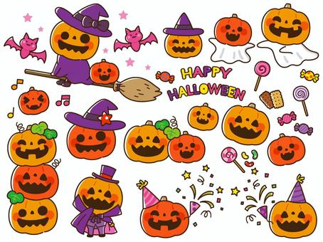 かわいいハロウィンかぼちゃと仲良く並ぶおばけのイラスト素材69261508- PIXTA