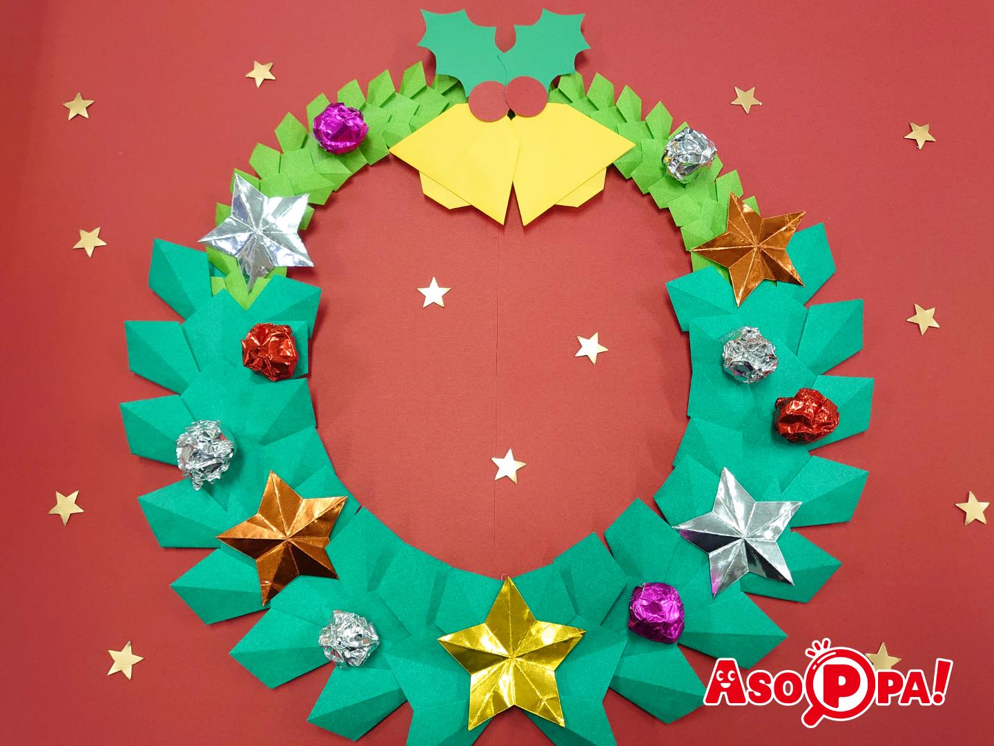 折り紙クリスマスリース Origami Christmas wreath