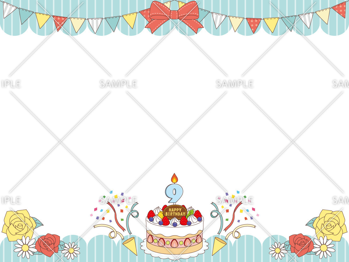 ケーキやフラッグや風船のかわいいお誕生日フレームのイラスト素材62451667- PIXTA