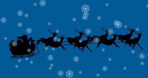 3_イラスト_サンタ・トナカイ・ソリ・シルエット・夜空・リアル：イラスト無料