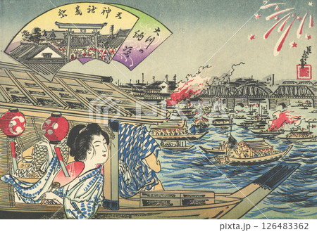 大阪天神祭船渡御・水彩画綺麗でしょ！「花のスケッチ」