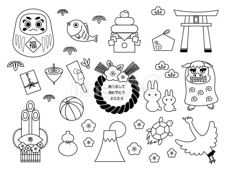 お正月 塗り絵イラスト無料イラスト・フリー素材なら「イラストAC」