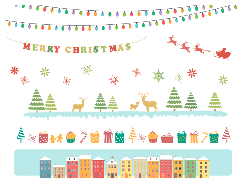 クリスマスラインのセット：イラスト無料