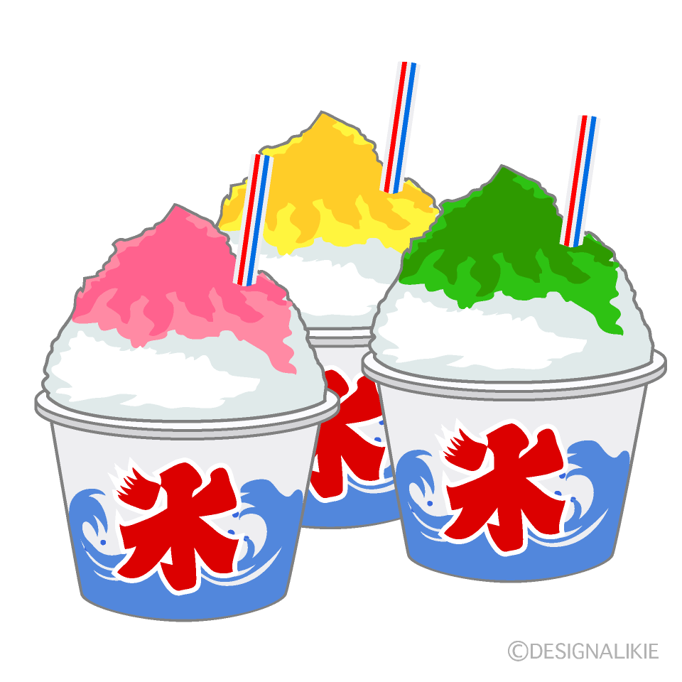 かき氷の白黒フリー素材 夏のスイーツ無料イラストかくぬる素材工房