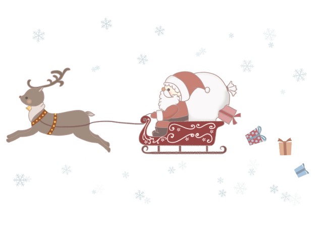 トナカイのソリにのったサンタ クリスマス の無料フリーイラスト咲くっとイラスト さくっといらすと