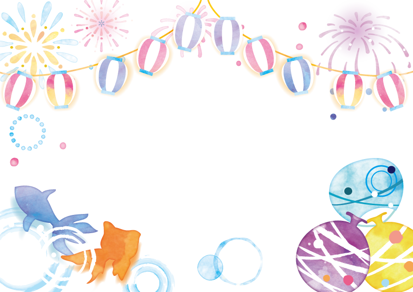 8月・祭り＆夏・花火・手書き風のデザイン かわいいイラストのフレーム・飾り枠 素材となりま