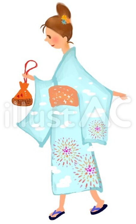花火大会 女性 浴衣イラスト - No: 452703無料イラスト・フリー素材なら「イラストAC」