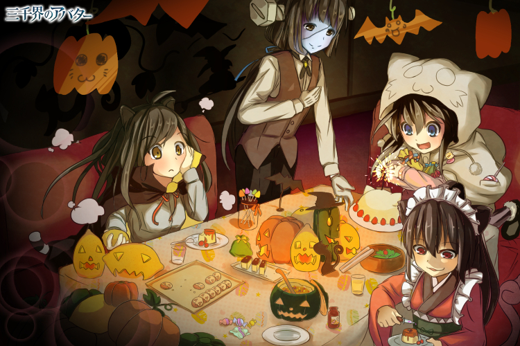 ハロウィン・ハロウィンパーティをするお化けたちのイラスト カラー