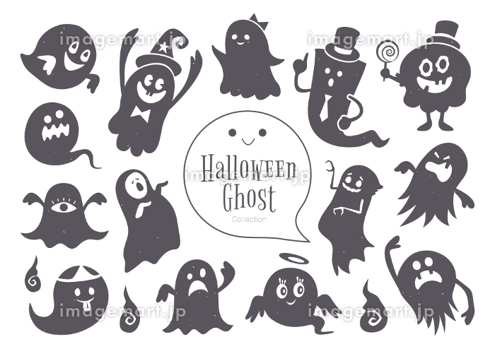 ハロウィンのおばけ イラストセット 白黒シルエット225841657- イメージマート