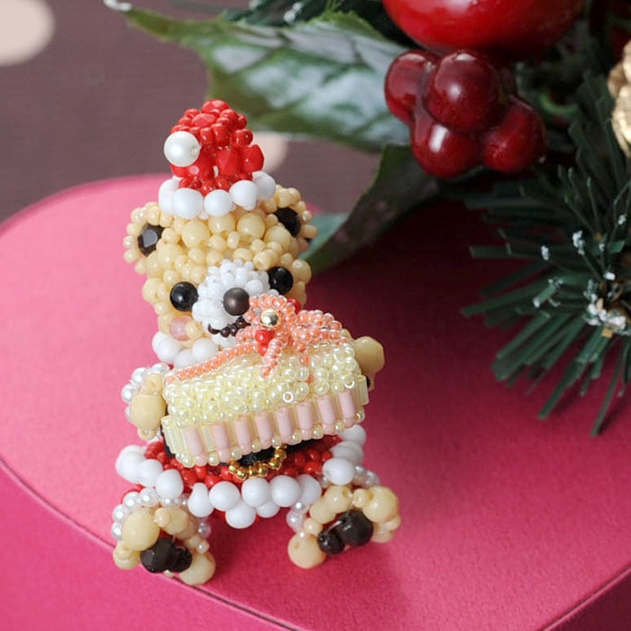 キーホルダー ビーズワーク クリスマス リース 鈴 クリスマスリースのキーホルダー ☆ 2 個できるセット ☆