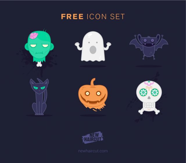 ハロウィンアイコン16種のai epsベクタークラブ＜イラストレーター素材が無料＞