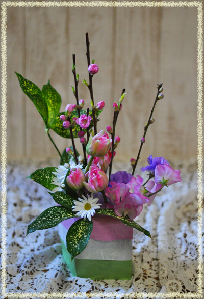 ひな祭り「桃のピンクアレンジメント」大阪 梅田 のフラワースクール「花クラブ遊華」