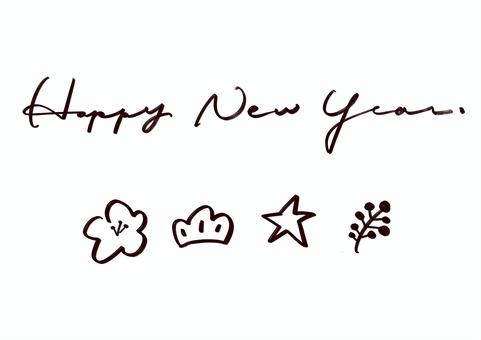 Happy New Year!-手書き文字-筆記体-英語-年賀状 セット 市松模様のイラスト素材83860598- PIXTA