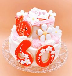 🌹還暦お祝いケーキ🌹 還暦のお祝いにオーダー頂きました✨オーダーケーキ還暦祝い還暦シフォンケーキアイシングクッキー飛騨高山ordercake