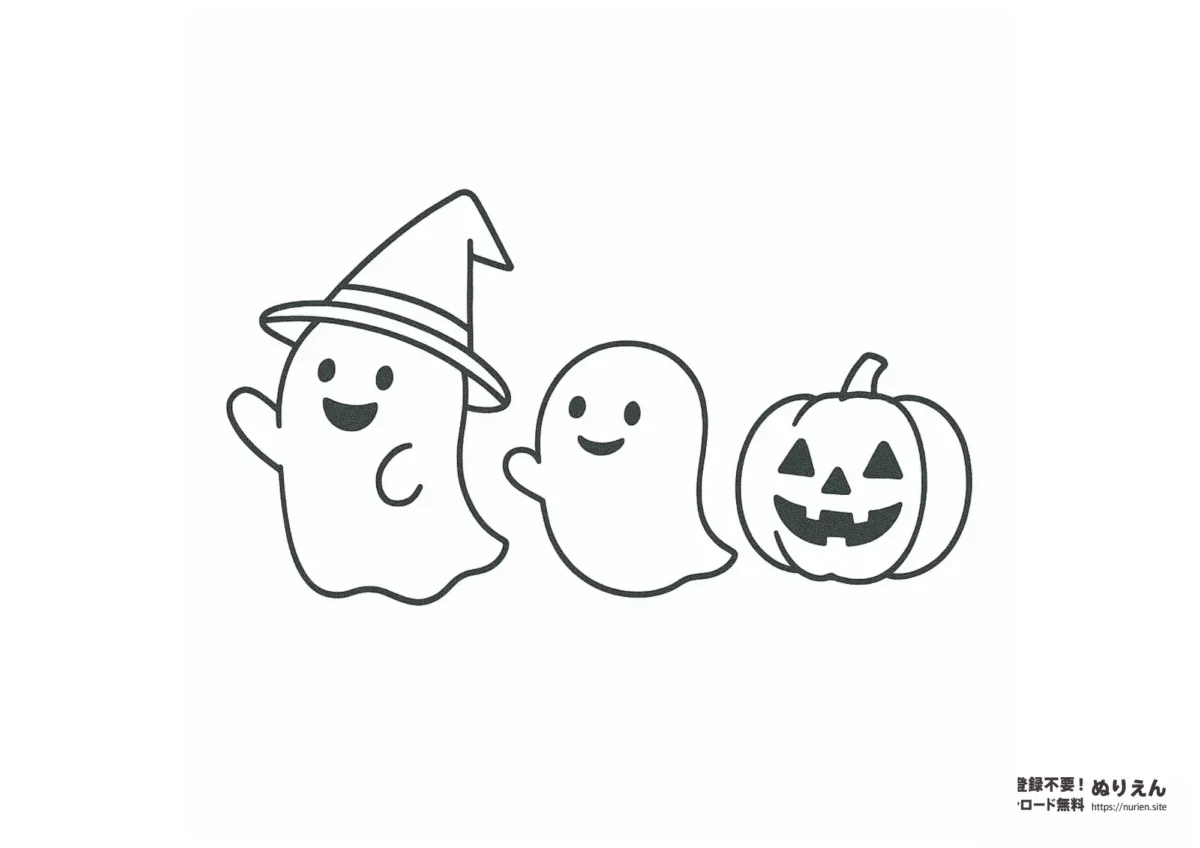 ステンドグラス風ハロウィンの夜の塗り絵：イラスト無料