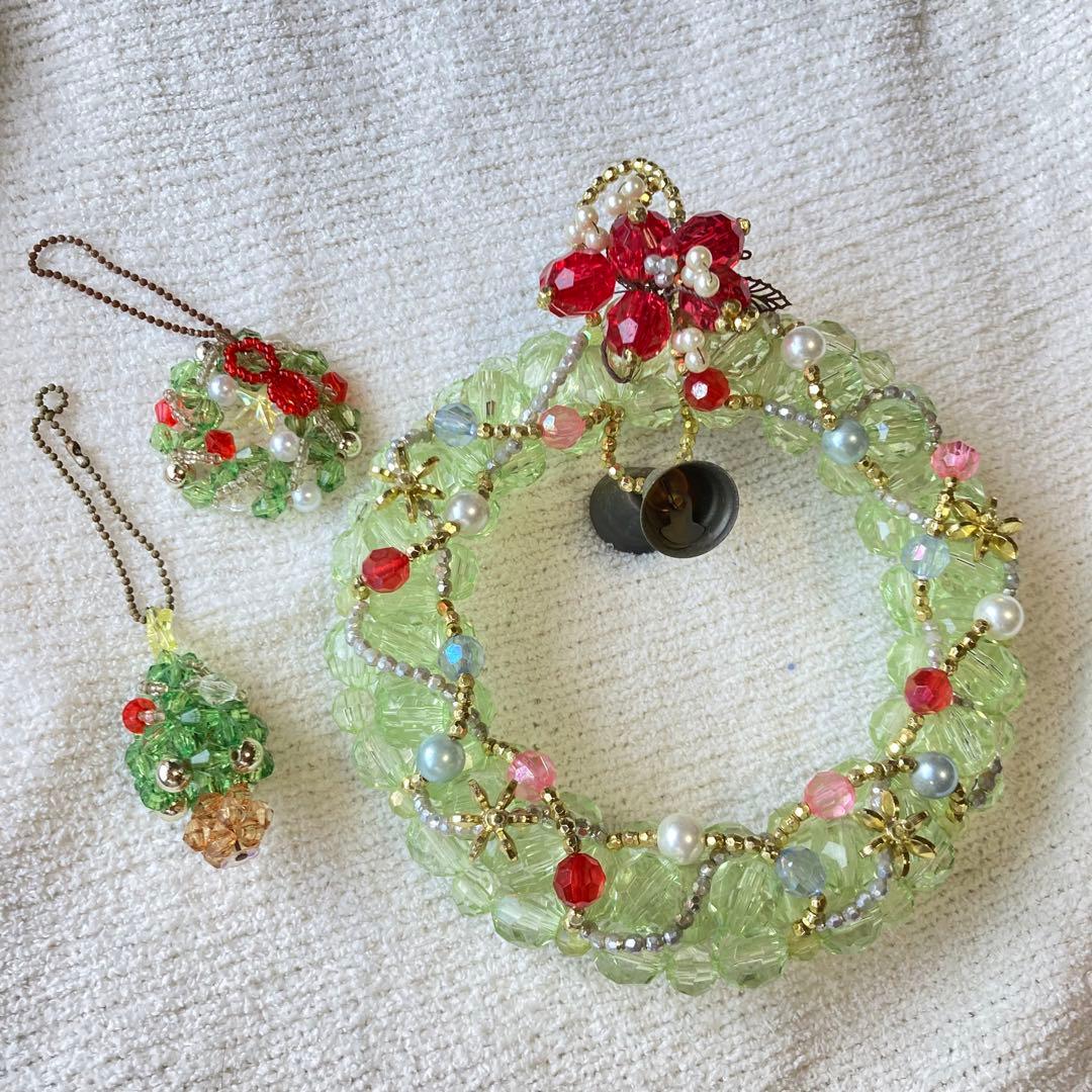 キーホルダー ビーズワーク クリスマス リース 鈴 キーホルダー ビーズワーク クリスマス リース 鈴 handcraft_436618