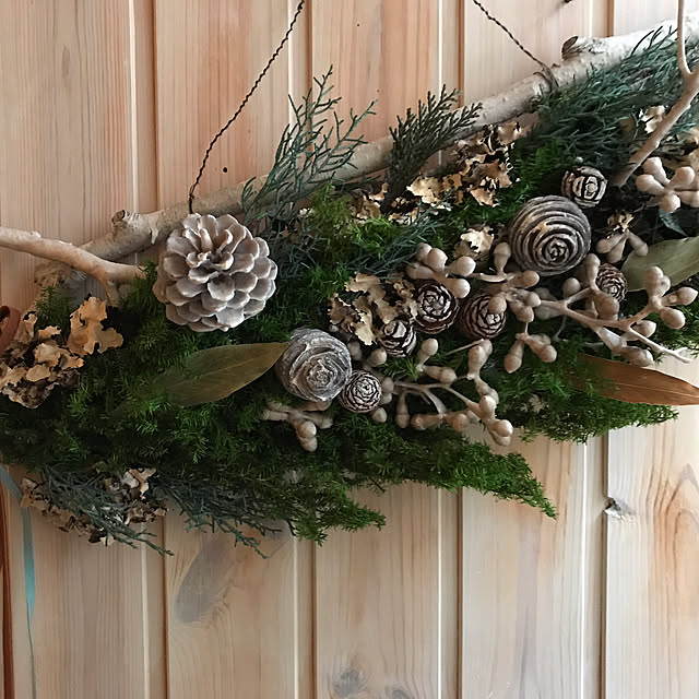 ドライフラワー グリーンの縦長&横長スワッグ クリスマススワッグ 766