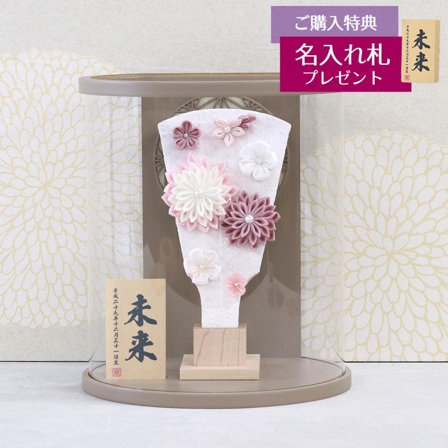 羽子板 お祝い 初正月 つまみ細工 羽子板 白 薄紫 モカ塗り まどか 麻の葉文様 円形 筒