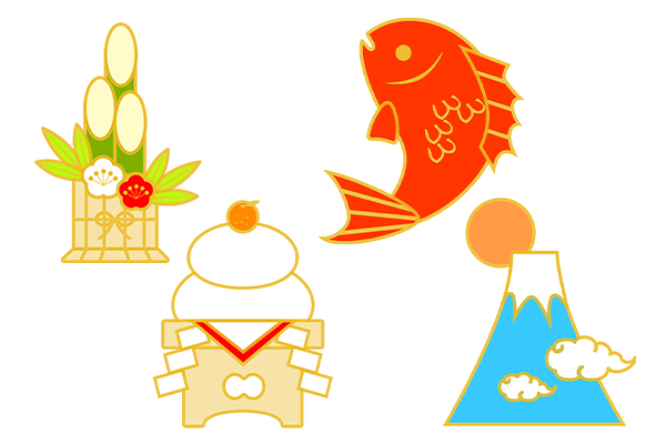 HappyNewYearの文字と富士山の年賀状イラスト年賀状の無料テンプレートやイラスト