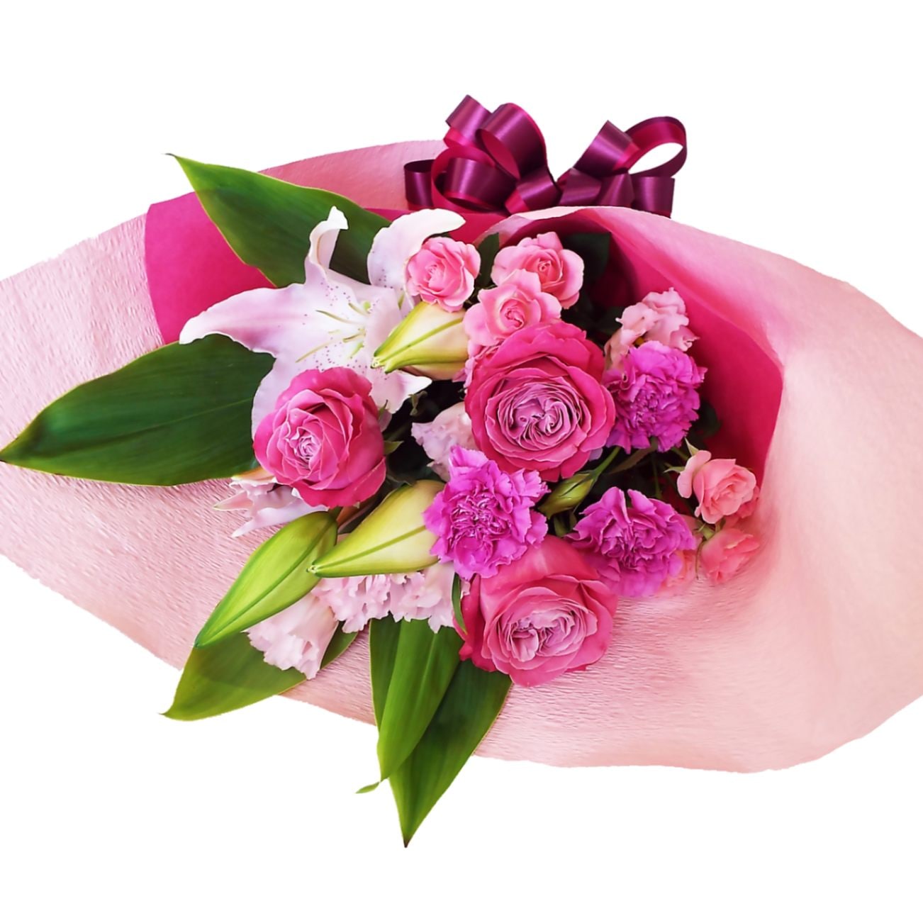 真っ白なユリ5本の花束花のギフト日本総合園芸