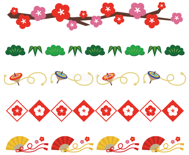冬のライン無料イラスト お正月飾り 37212素材Good