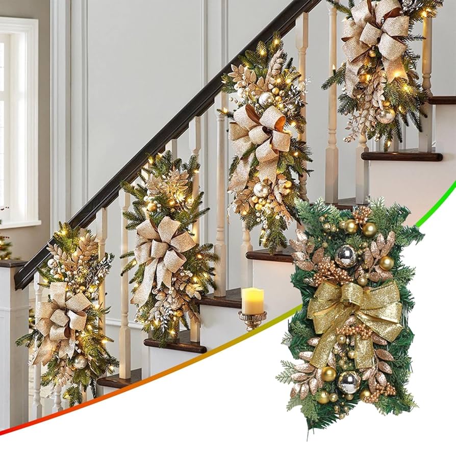 2025年 mamawreath スワッグクリスマススワッグ クリスマス 飾り 壁掛け 玄関ドア用 縦cm×横