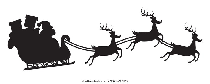 大きな満月にそりとトナカイとサンタクロース。クリスマスのベクトルイラスト。Premiumベクトル素材