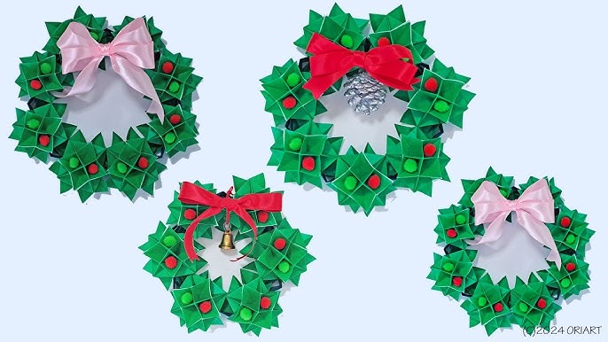 折り紙 でポインセチアのリースの作り方！クリスマス飾りに！折り紙の花