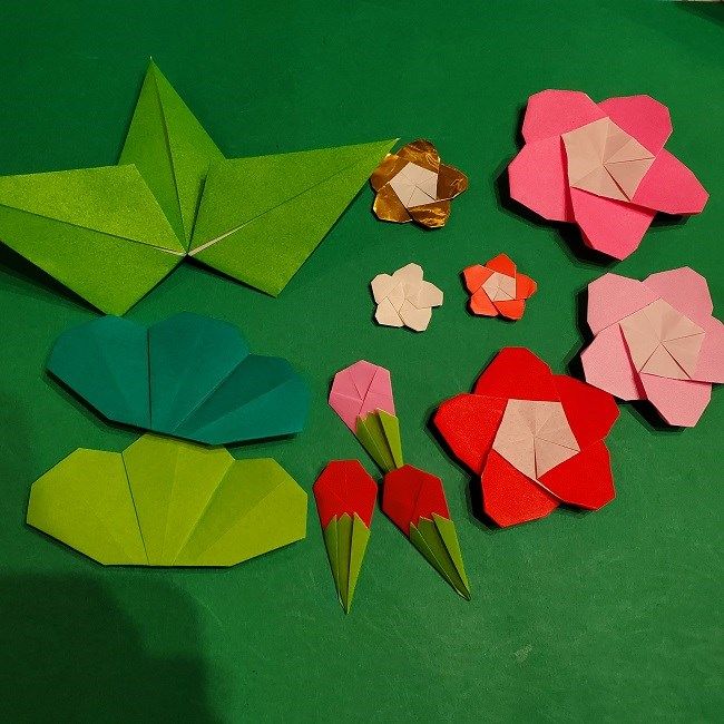 折り紙 お正月飾り扇の梅の花 折り方 Origami fan with Plum Flower tutorial NiceNo1