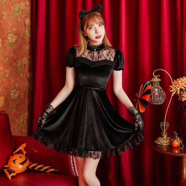 幼児用 女の子 長い尻尾の黒猫 コスチューム ハロウィン 黒猫コーデもりママ