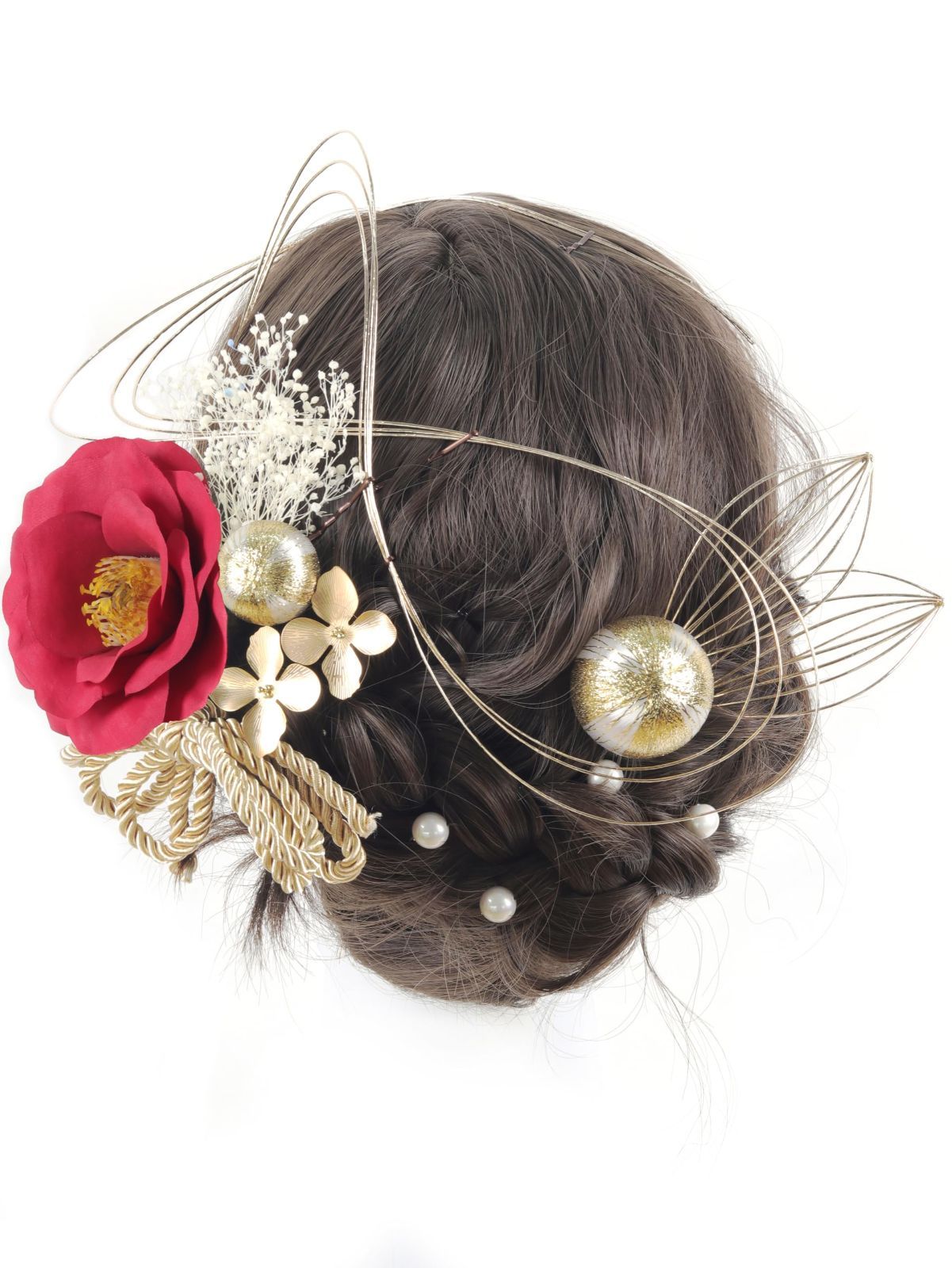 ハンドメイド ヘッドギアお祭り☆金箔☆よさこい☆夏祭り☆組紐アレンジ☆水引髪飾り☆成人式髪飾り☆結婚式☆白無垢☆和装☆袴ヘア☆卒業式髪飾り ☆和装☆ゴールド☆畳縁☆水引髪飾り☆成人式☆髪飾り☆かすみ草☆リボン☆髪飾り☆成人式☆ - Airu♥️minne 国内