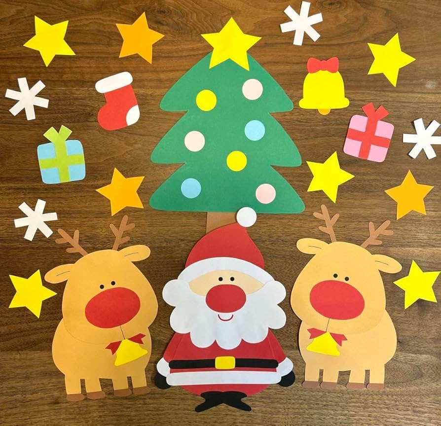 壁面ークリスマスツリーとプレゼント 壁面飾り クリスマス サンタ トナカイ ツリー プレゼント 動物 保育園 幼稚園