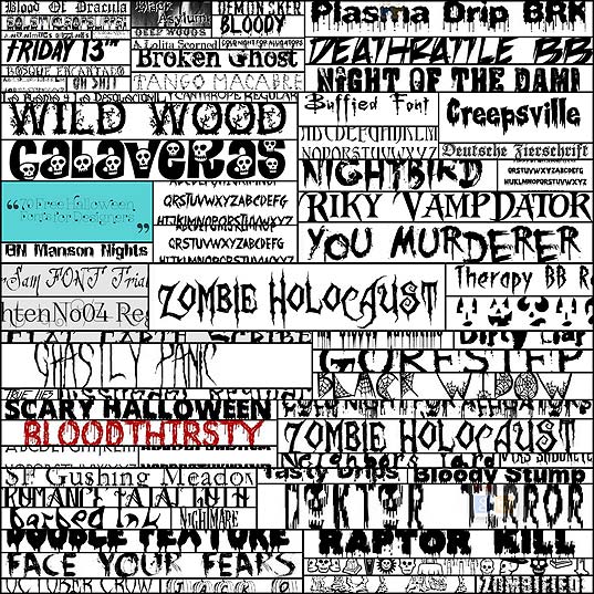 フリー素材ハロウィンの題字を描いたイラスト。骨やオバケで飾った可愛いデザイン