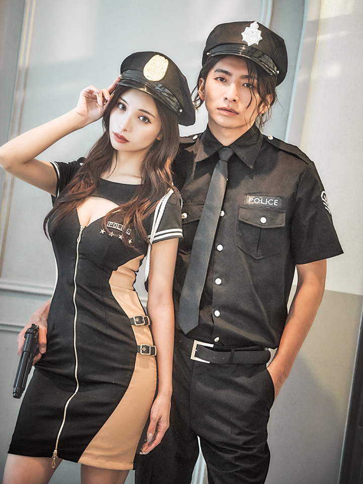 Amazon.co.jp:Angensterハロウィン コスプレ ウサギ警察 可愛い ポリス コスプレ衣装5点セット 髪飾り＋ワンピース＋ベルト＋ネクタイ＋バッジ大人用 アニメ コスプレ レディース 変身 仮装 警察官 文化祭 演出服 学園祭 イベントクリスマス 誕生日 プレゼントL