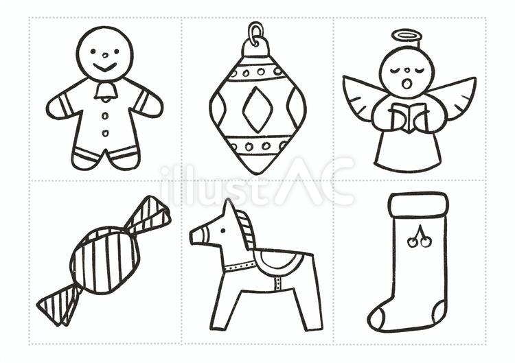 クリスマスオーナメント塗り絵線画セットイラスト - No: 2002726無料イラスト・フリー素材なら「イラストAC」
