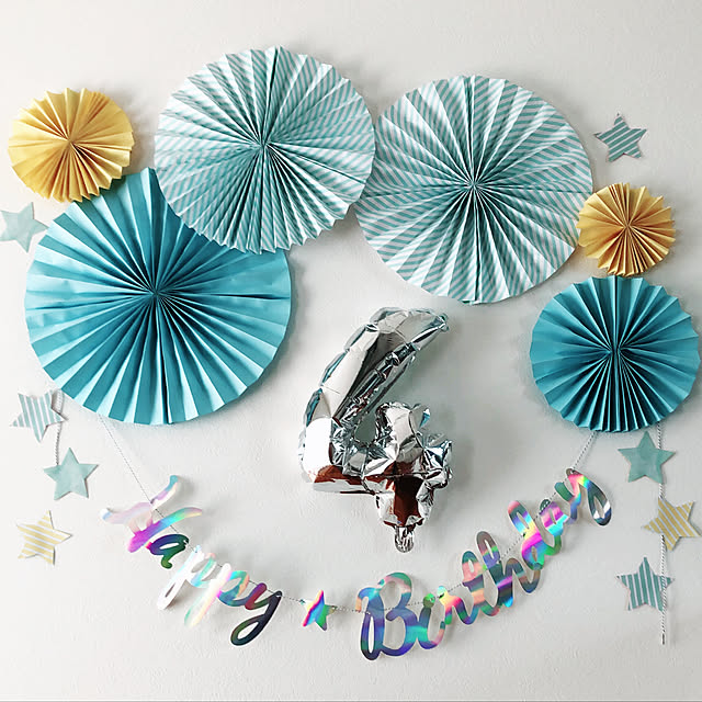 飾り付けセット ペーパーファン ハニカムボール ペーパーフラワー 紙扇子 飾り付け 誕生日 結婚式のデコレーション - ブルー数字が選べる！ボタニカルなフラワーアーチの飾り付けセット ブルーペーパーフラワー ガーランド 数字バナー 名前ガーランドPay ID
