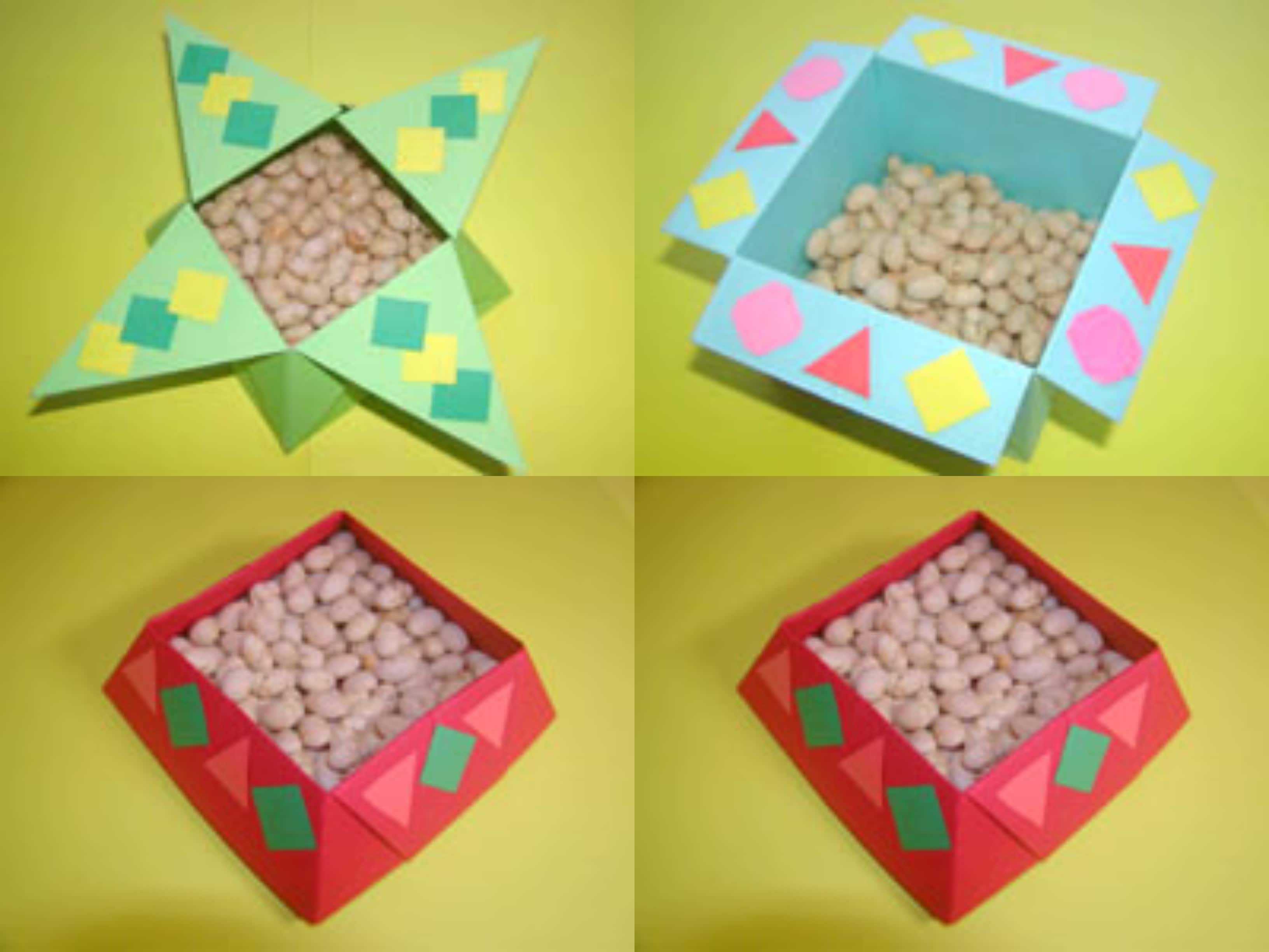 折り紙 節分 簡単 可愛い 鬼の豆入れの折り方How To Make an Origami Bean Bin Box