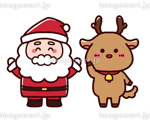 トナカイとサンタさんとクリスマスリースのイラスト無料のフリー素材 イラストエイト