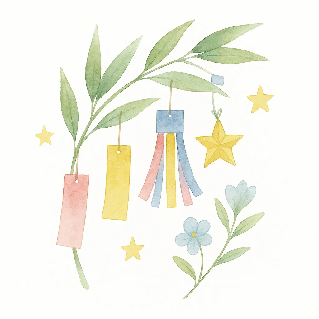 七夕の短冊と笹の葉のイラストフリー素材 イラストミント