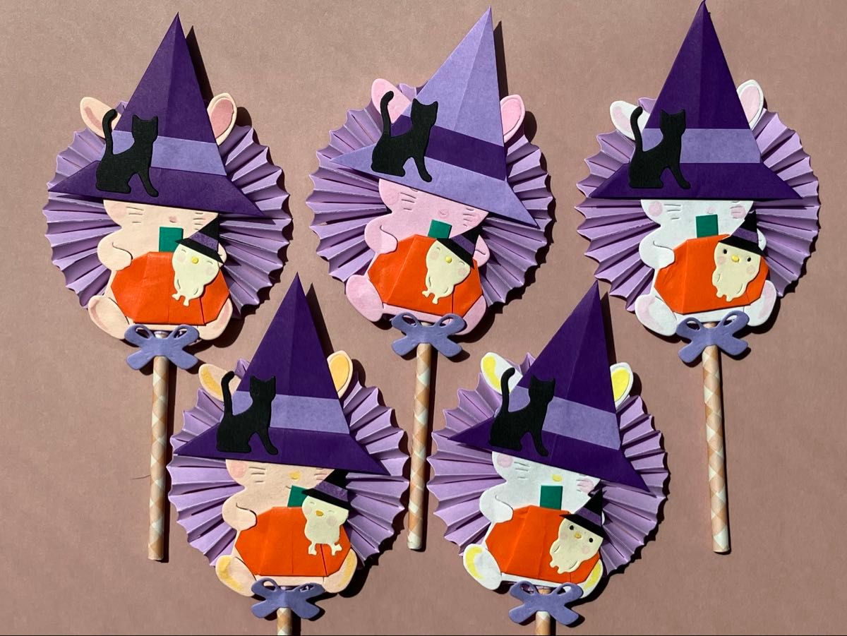 折り紙 ハンドメイド ハロウィンステッキ5本セット