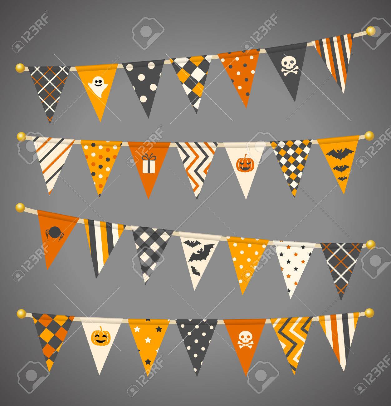 商用フリーイラスト_無料_10月_ハロウィン_かぼちゃ_halloween＿フラッグガーランド_Flag・garland_三角旗_飾り_連続_黄色 -商用OK!フリー素材集「ナイスなイラスト」