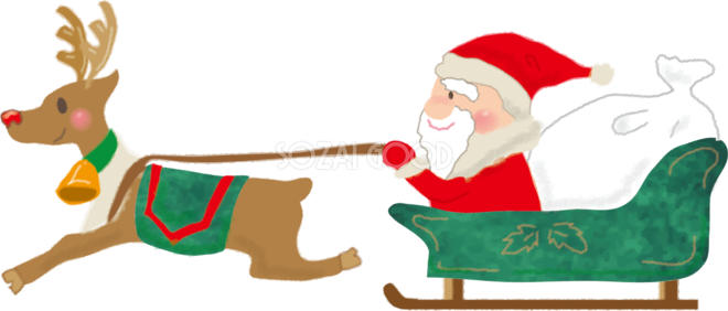 空を飛ぶソリのクリスマスイラスト：イラスト無料